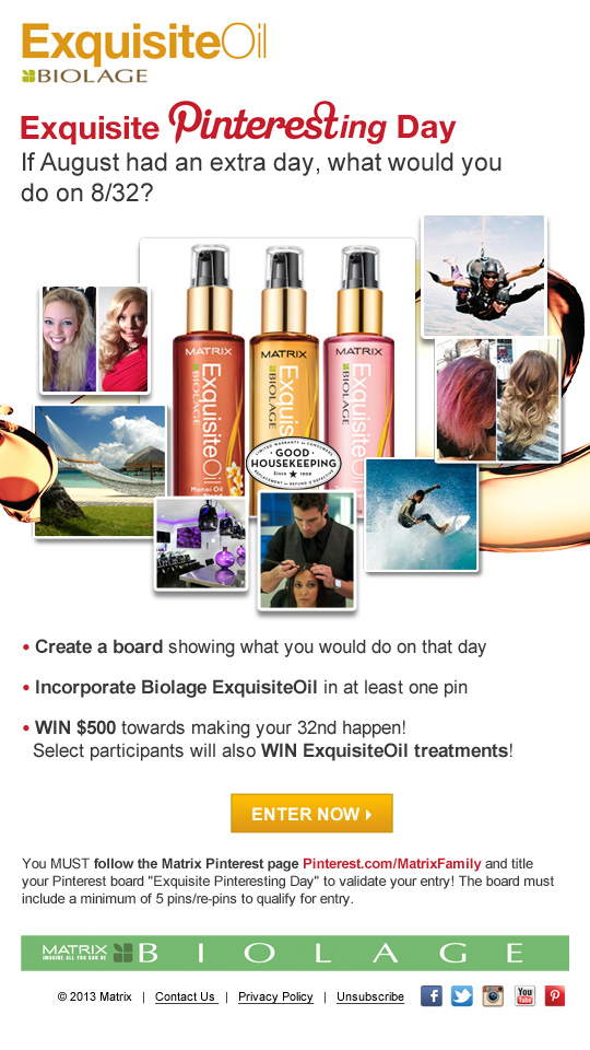 Win $500 + FREE Biolage ExquisiteOil with Matrix!